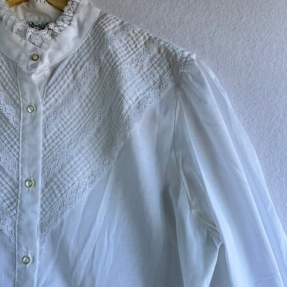 Vintage Rhoda Lee Womens Button Blouse Large White Ruffle Victorian Romantic - Picture 3 of 12